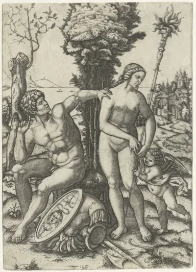 Mars en Venus als liefdespaar met Amor