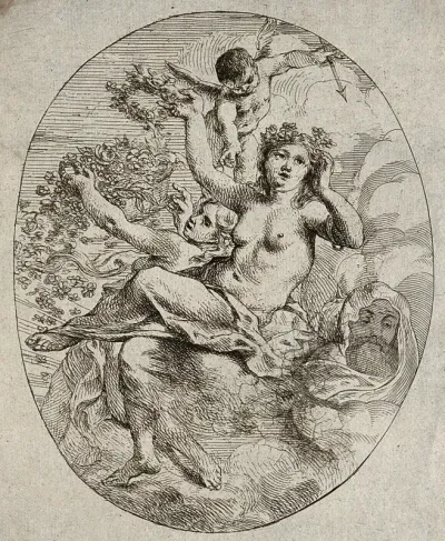 Mars, Flora and Venus with a flying cupid holding an arrow