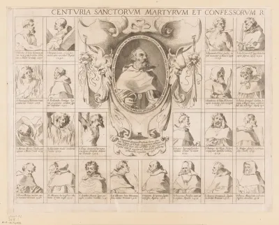 Martelaren van de Orde van Notre-Dame-de-la-Merci met Peter Nolasco in cartouche (deel linksboven)