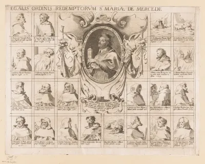 Martelaren van de Orde van Notre-Dame-de-la-Merci met Raymundus Nonnatus in cartouche (deel rechtsboven)