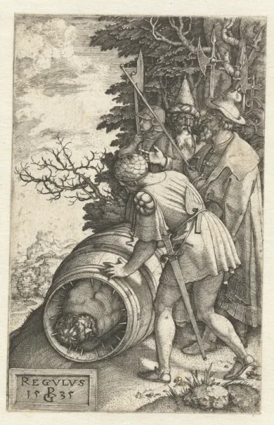 Marteldood van Atilius Regulus in ton met spijkers