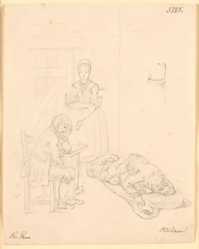 Marthe Køkkentøs kommer ind i stuen til Peder Paars og Per Ruus med brevet. "Peder Paars" III. bog II. sang