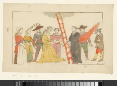 Martin Luther biedt een vrouw een stekelige ladder naar de hemel aan