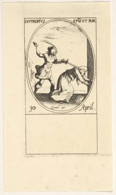 Martyrdom of Saint Eutropius, an oval composition, from "Les images de tous les saints et saintes de l'année" (Images of all the saints of the year)
