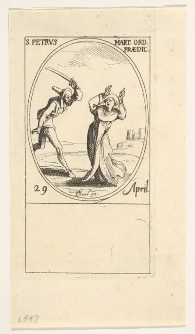 Martyrdom of Saint Peter, an oval composition, from "Les images de tous les saints et saintes de l'année" (Images of all the saints of the year)