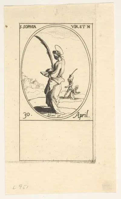 Martyrdom of Saint Sophia, an oval composition, from "Les images de tous les saints et saintes de l'année" (Images of all the saints of the year)
