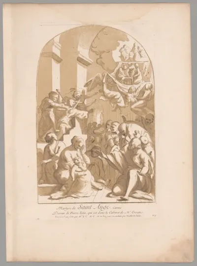 Martyre de Saint Ange, Carme (Martyrdom of Saint Angelo of Jerusalem, Carmelite), from Recueil d'estampes d'après les plus beaux tableaux et d'après les plus beaux desseins qui sont en France (Cabinet Crozat)