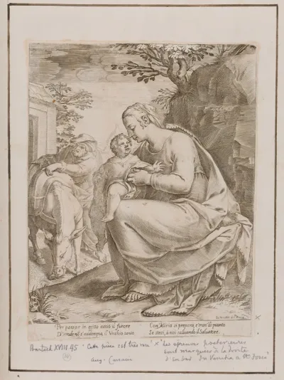 Mary and Joseph prepare to flee into Egypt with the infant Jesus