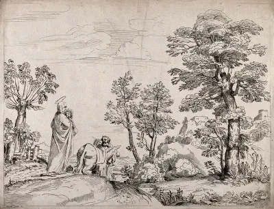 Mary and Joseph voyage to Egypt with the infant Jesus