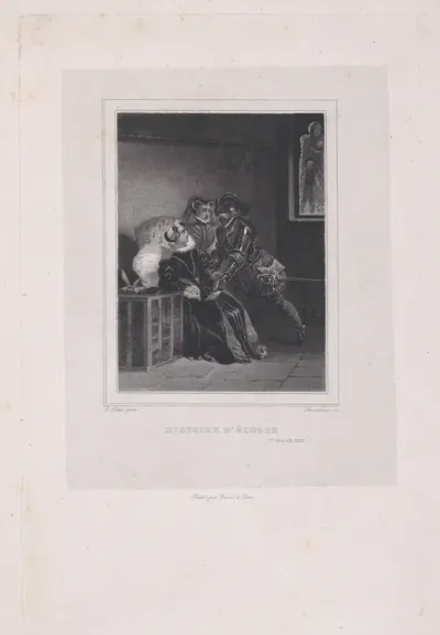 Mary, Queen of Scots being urged by Sir Robert Melville to abdicate (from "Oeuvres de Walter Scott: Histoire d'Écosse," series one, volume 26, chapter 29)