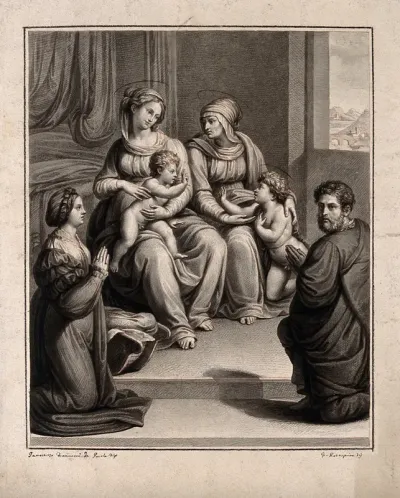 Mary (the Blessed Virgin) with the Christ Child, Saint Elizabeth with Saint John the Baptist and a male and a female donor