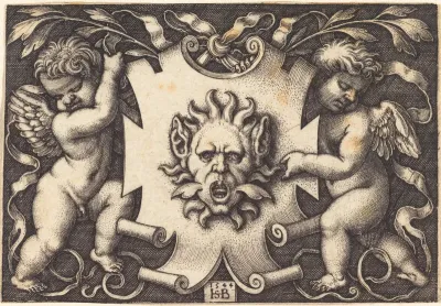 Mask Held by Two Genii