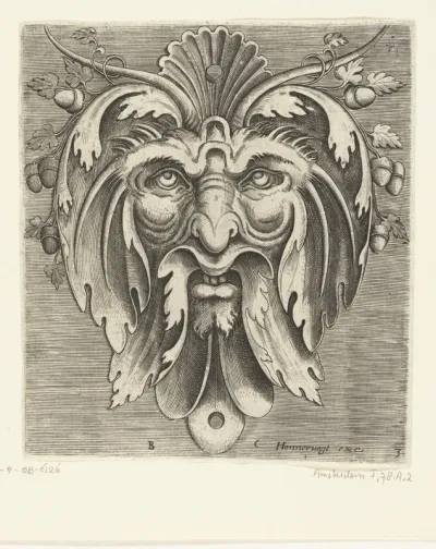 Masker met acht eikels in het haar