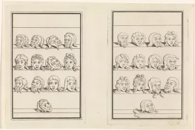 Maskers van personages uit de komedies Adelphoe en Andria van Terentius