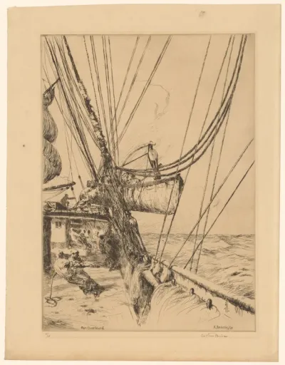 Matrozen op een schip laten een boot te water