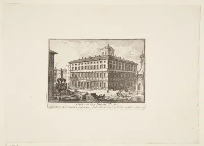 Mattei-grevernes Palazzo. 1. S. Caterina de Funari-kirken. 2. Fontæne foran Palazzo Mattei