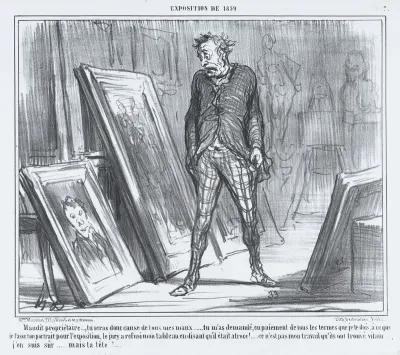 Maudit propriétaire..., tu seras donc cause de tous mes maux..., from L'Exposition de 1859, published in Le Charivari, April 26, 1859