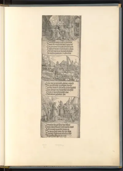 Maximilian als Kreuzfahrer, Maximilian als Kriegsherr, Maximilian spricht sieben Sprachen (Die Ehrenpforte Kaiser Maximilians I., linker Seitenturm, F 2-4)