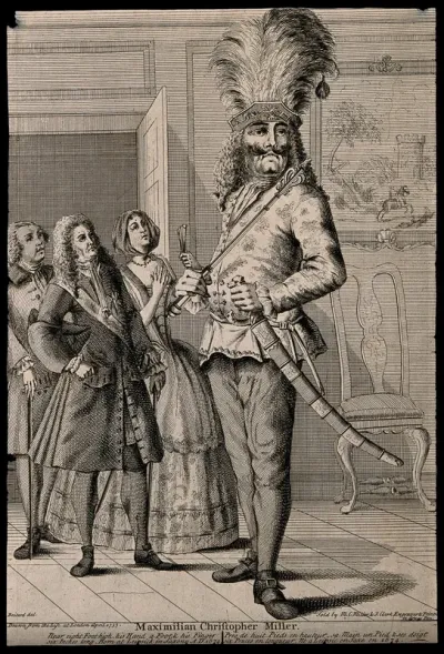 Maximilian Christopher Miller, a giant, aged 59, with three spectators