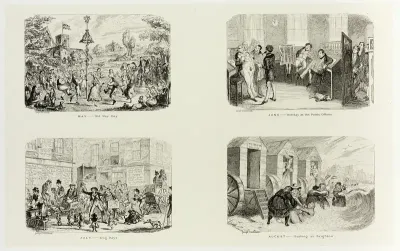 May – "Old May Day" from George Cruikshank's Steel Etchings to The Comic Almanacks: 1835-1853 (top left)