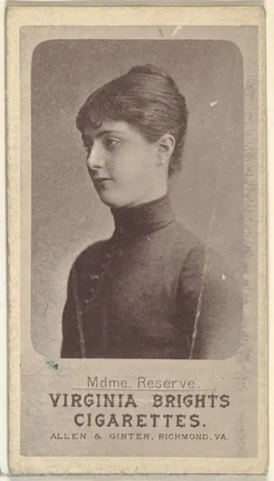 Mdme. Reserve, from the Actresses series (N67) promoting Virginia Brights Cigarettes for Allen & Ginter brand tobacco products
