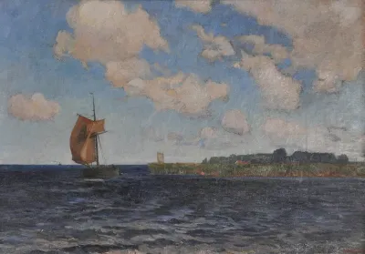 Mecklenburgische Küstenlandschaft mit Segelschiff
