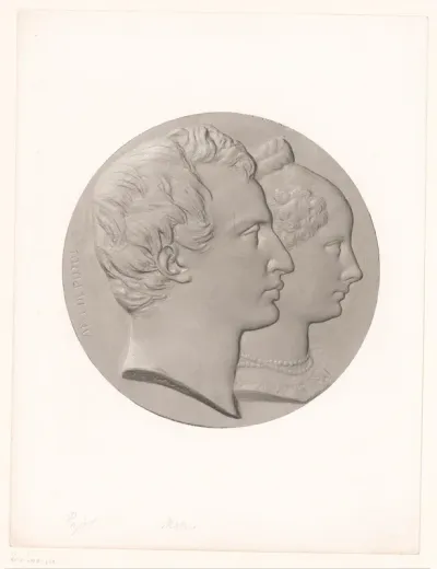 Medaille met portret van Abel de Pujol en een vrouw