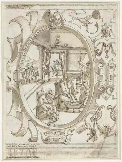 Medaillon met interieurscène