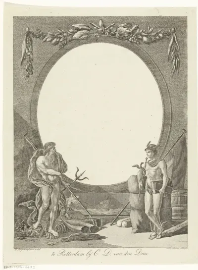 Medaillon met Neptunus en Mercurius