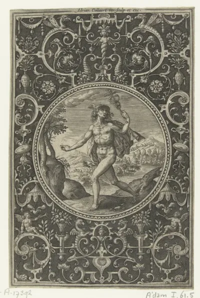 Medaillon waarin Mercurius met zijn staf in zijn hand