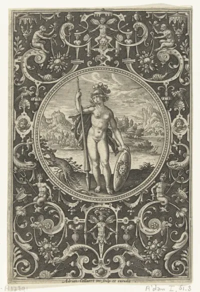Medaillon waarin Minerva met een lans en een schild met Medusahoofd