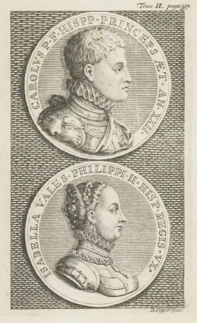 Medaillonportretten van Carlos en Isabella van Spanje