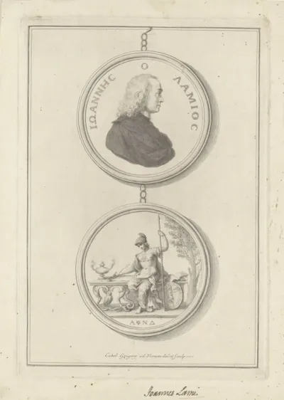 Medaillons met portret van Joannes Lami en voorstelling van Athena