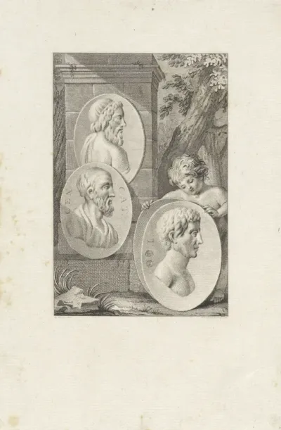 Medaillons met portretten van Aristides, Cato de Oude en Flaminius