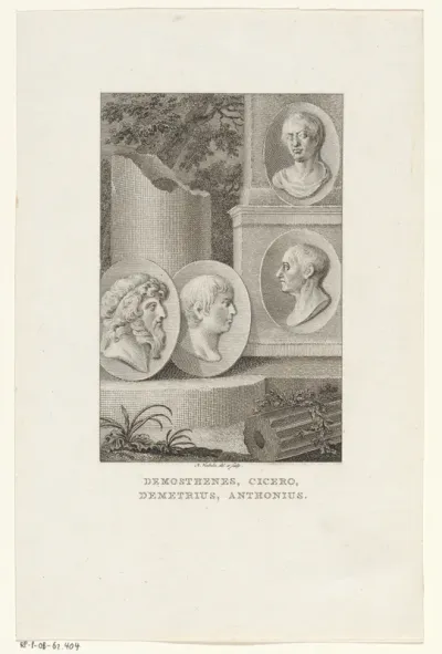 Medaillons met portretten van Demosthenes, Cicero, Demetrius van Phalerum, en Marcus Antonius