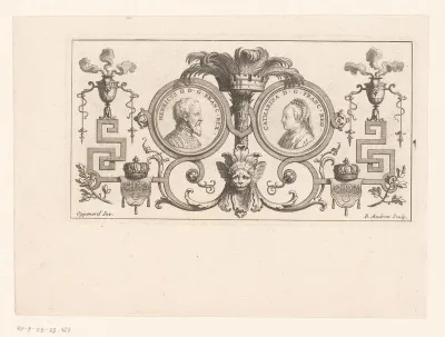 Medaillons met portretten van Hendrik II van Frankrijk en Catharina de' Medici