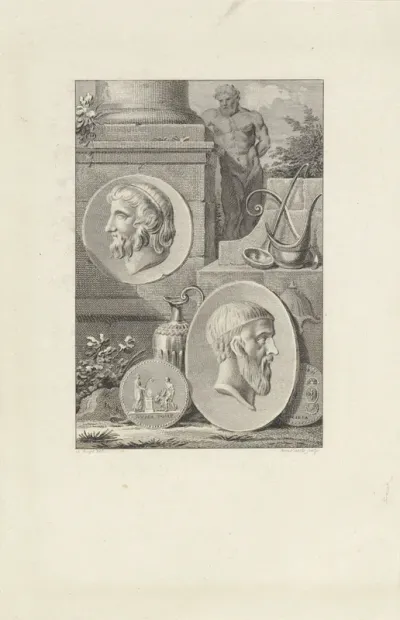 Medaillons met portretten van Lycurgus en Numa Pompilius