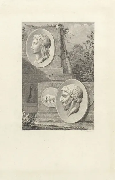 Medaillons met portretten van Theseus en Romulus