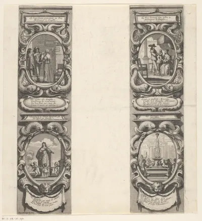 Medaillons met visornament randen met voorstellingen betreffende de Dauphin