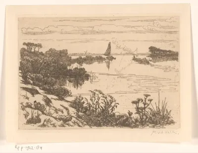 Meer met schepen en waterkant
