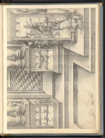 Meerkatze und Bannerträger (Die Ehrenpforte Kaiser Maximilians I., linkes inneres Freisäulenpaar, B)