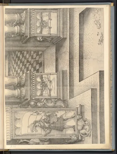 Meerkatze und Bannerträger (Die Ehrenpforte Kaiser Maximilians I., rechtes inneres Freisäulenpaar, B')