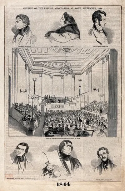 Meeting of the British Association for the Advancement of Science at York, 1844, with vignettes of its officers