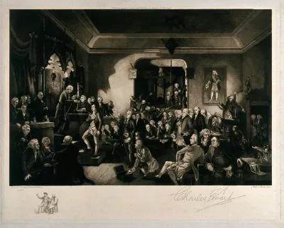 Meeting of the Freemason's lodge in which the members perform elaborate secret rituals