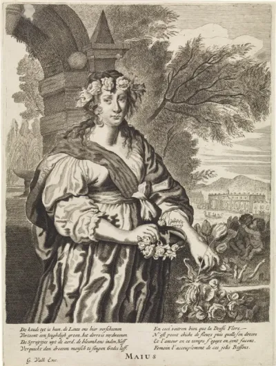 Mei: Jongevrouw met een bloemenkrans