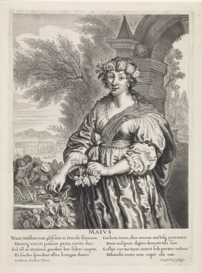 Mei: Jongevrouw met een bloemenkrans