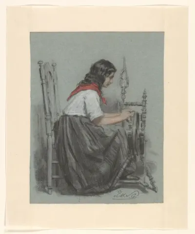 Meisje aan een spinnewiel