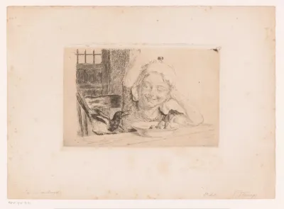 Meisje aan een tafel met een bord eten en een ekster
