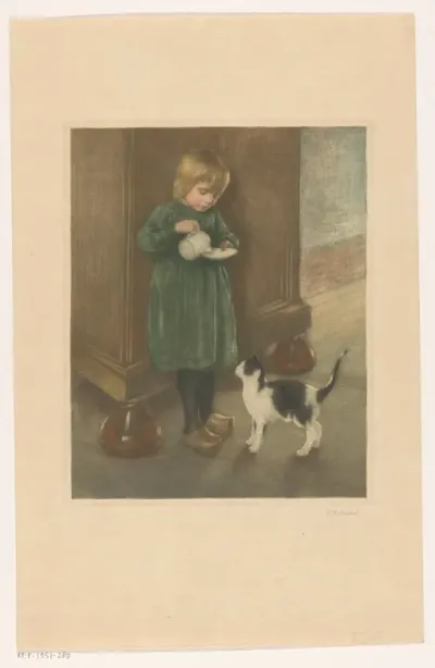 Meisje dat een kat voert