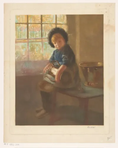 Meisje dat een koperen kan poetst